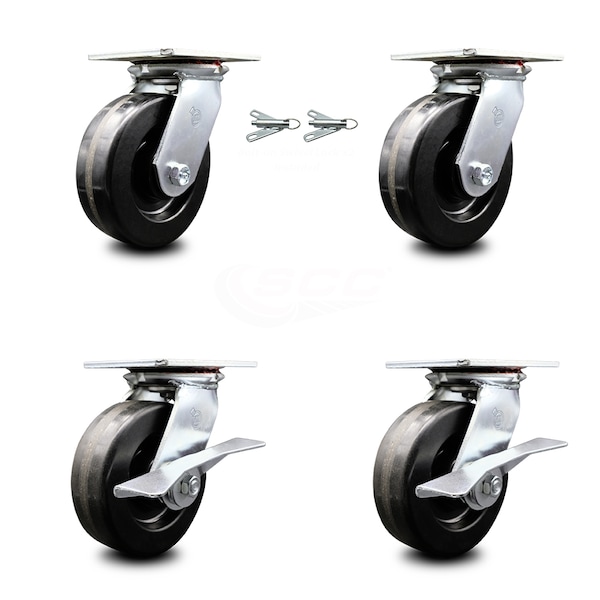 6 Inch Phenolic Swivel Caster Swivel Locks 2 Brakes, 2PK